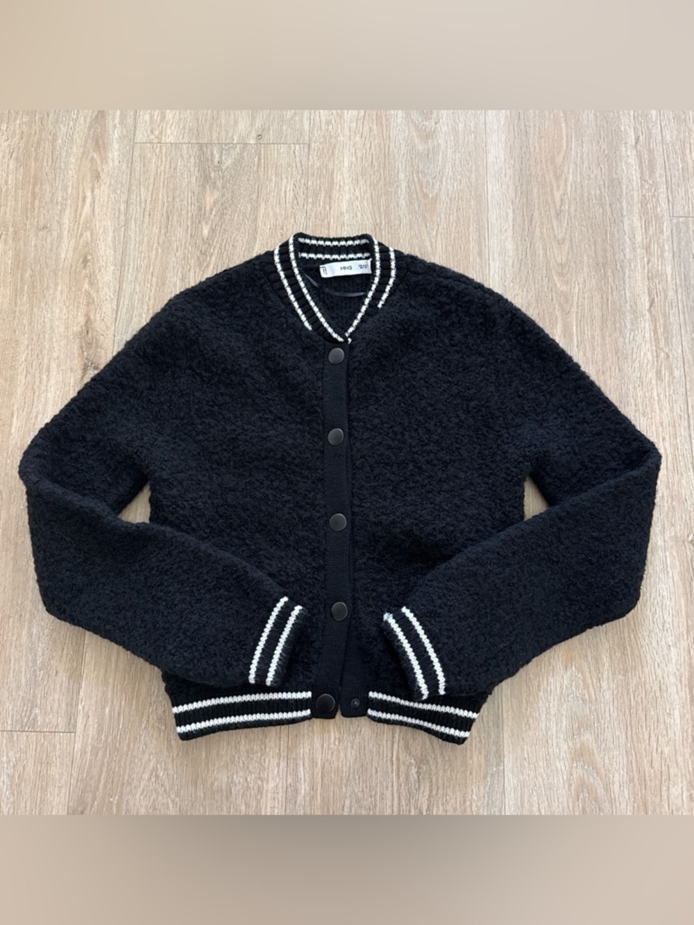 Mango MNG Black Varsity Sweater Jacket with White Trim Small
